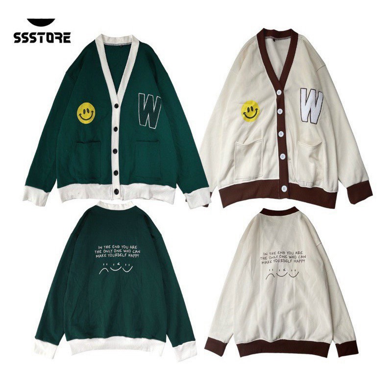 Áo Khoác Cardigan Nam Nữ Logo In ICon Mặt Cười Phối Chữ W Mẫu Mới Được Nhiều Bạn Trẻ Yêu Thích TP