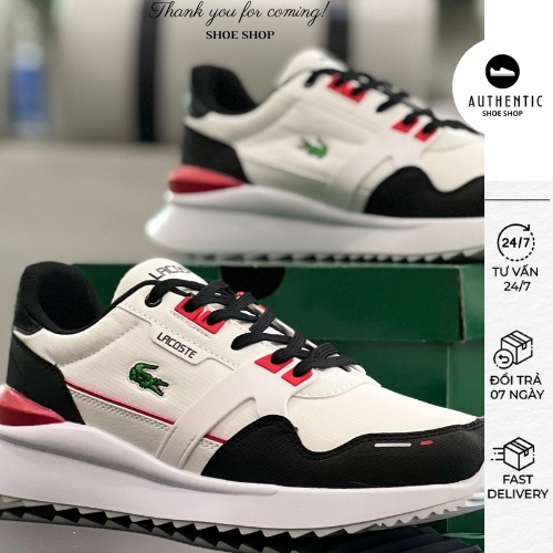 Giày Lacoste Chính Hãng Da Bò Nam Màu Trắng Đỏ - Phong Cách Thời Trang - Đế Êm Thoáng Full Box