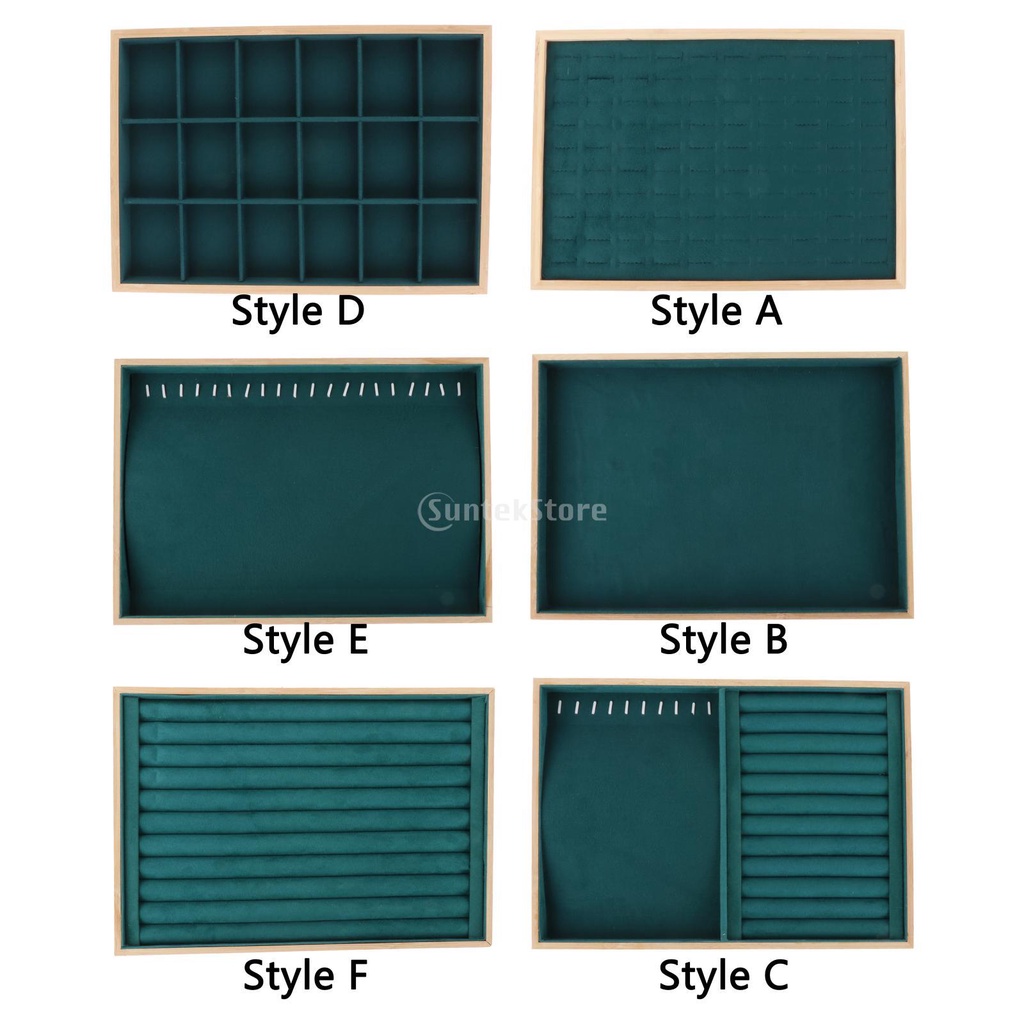 Khay đựng vòng cổ bằng gỗ tre Khay đựng vòng cổ Trang sức Hộp lưu trữ vòng cổ Vòng đeo tay Đạo cụ trưng bày trang sức Bộ phụ kiện Khay lưu trữ có thể xếp chồng Flannel bọc cho tủ ngăn kéo