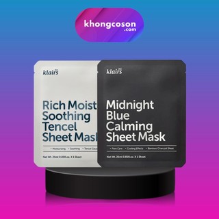 Mặt Nạ Dear, Klairs Làm Dịu Da Cấp Ẩm Ngừa Mụn Midnight Blue Calming & Rich Moist Soothing Tencel Sheet Mask 25ml
