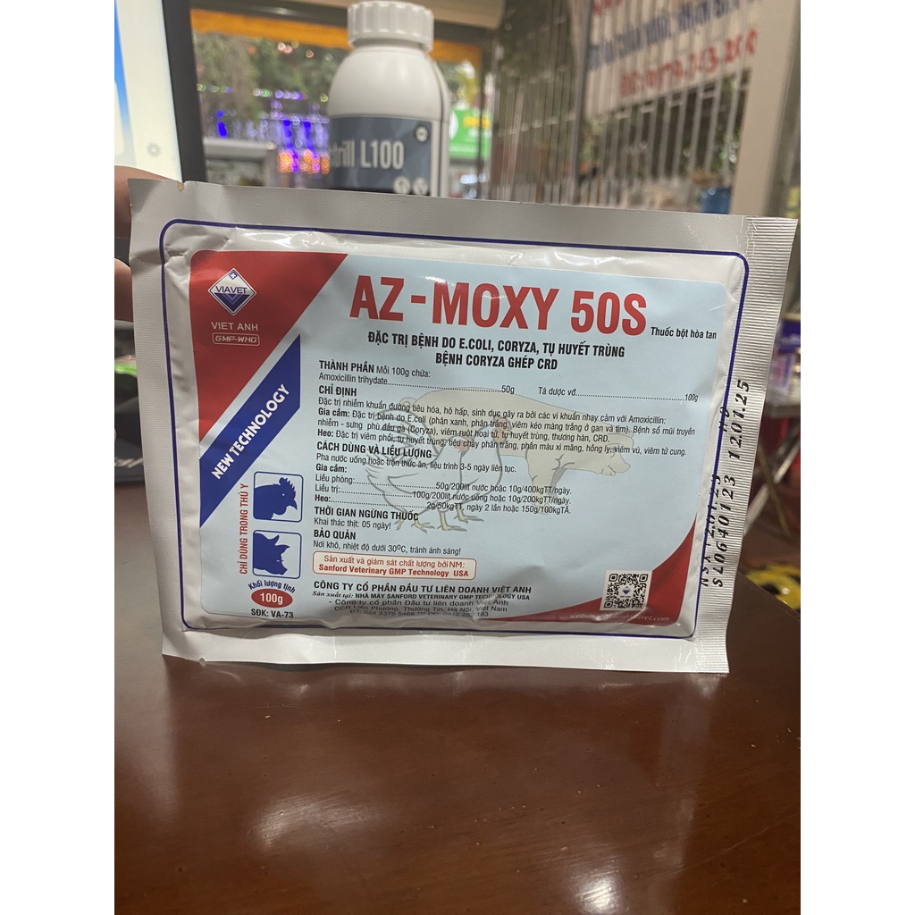 AZ - MOXY 50S Viavet. Amox tiêu chảy hàng loạt, phân xanh, phân trắng, thương hàn, Ecoli, coryza, tụ huyết trùng