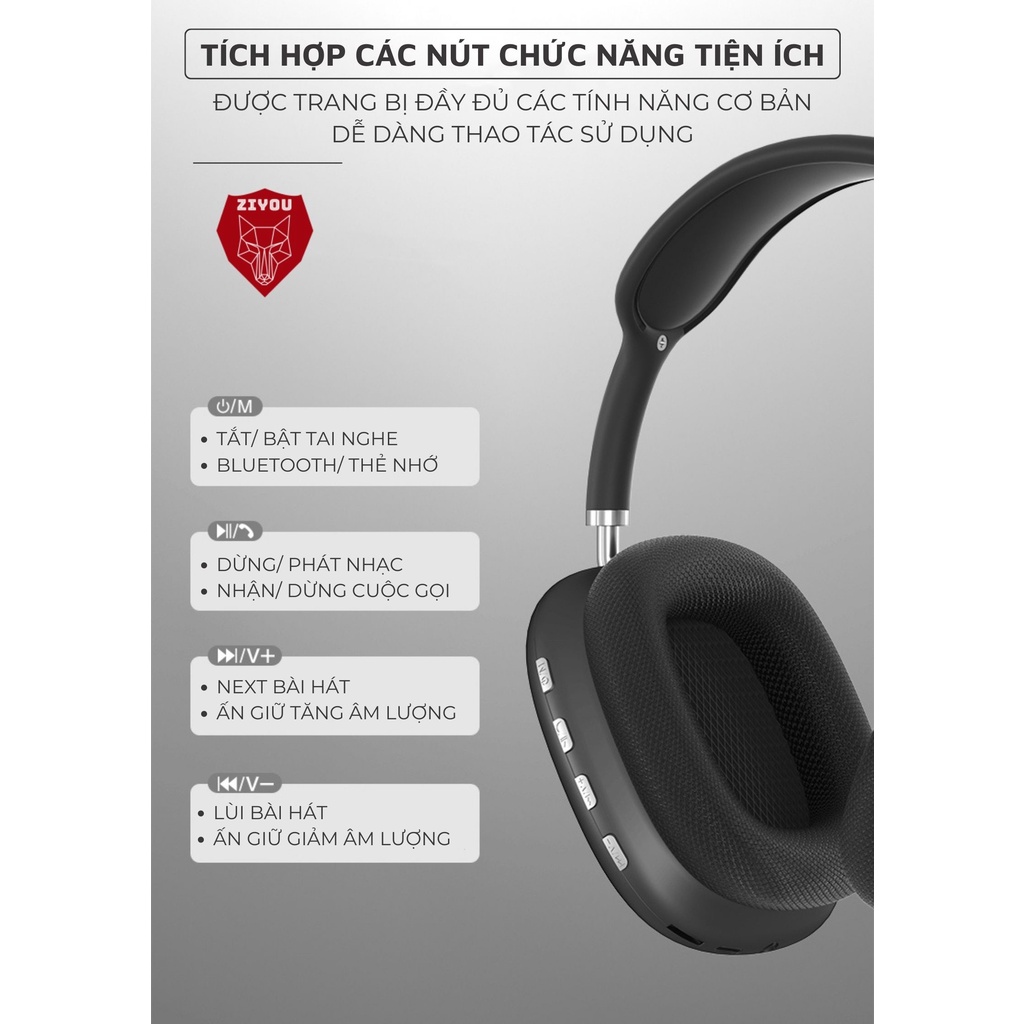 Tai Nghe Headphone Bluetooth Chụp Tai Ziyou P9BT 2023 Có Micro, Siêu Bass