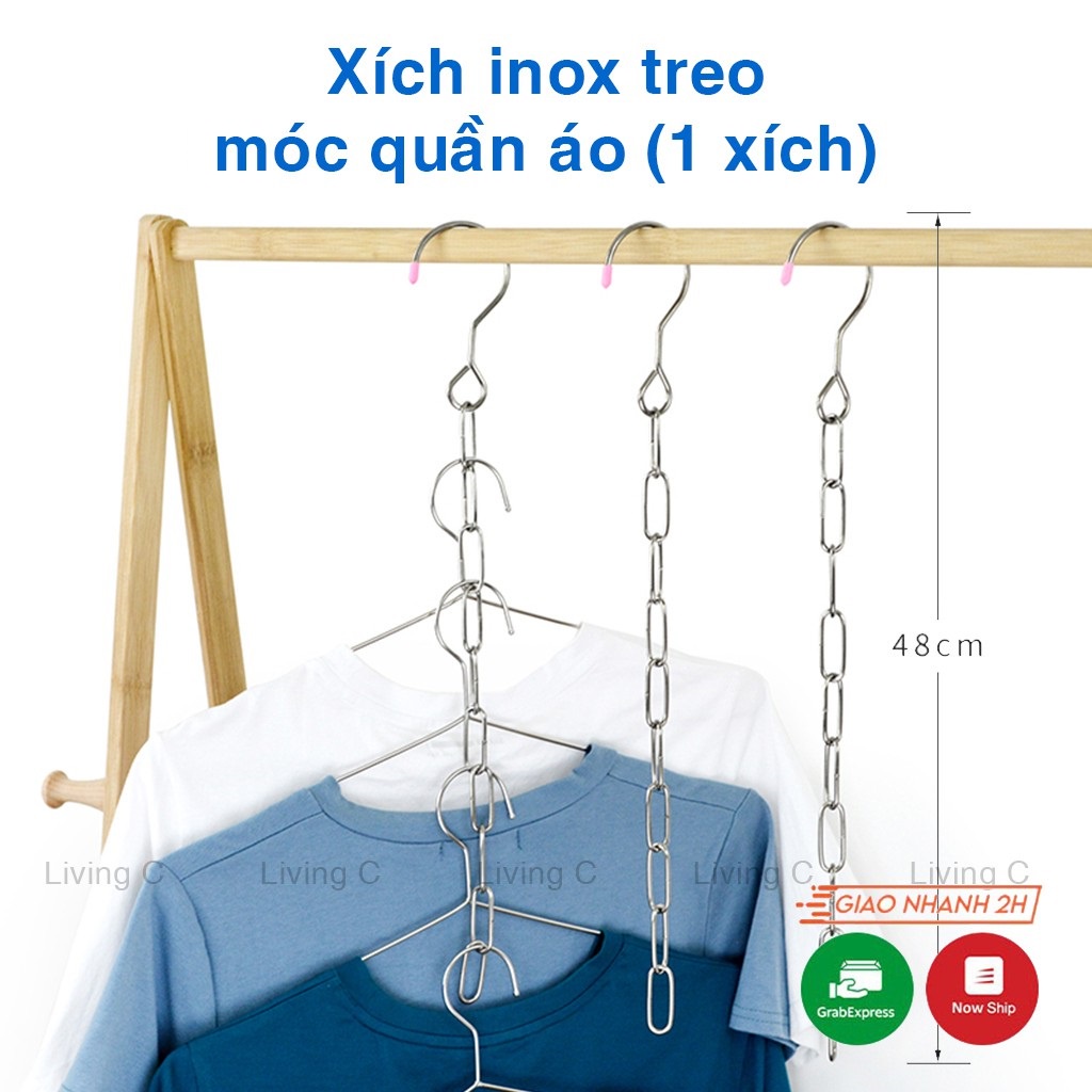 Dây Xích Inox Treo Quần Áo, Móc Xích Quần Áo 10 Lỗ Tiết Kiệm Diện Tích Tủ Nhà Bạn