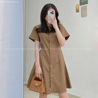 [D0016] Đầm sơ mi thô trơn chun lưng form vừa (Có sẵn//ảnh thật)