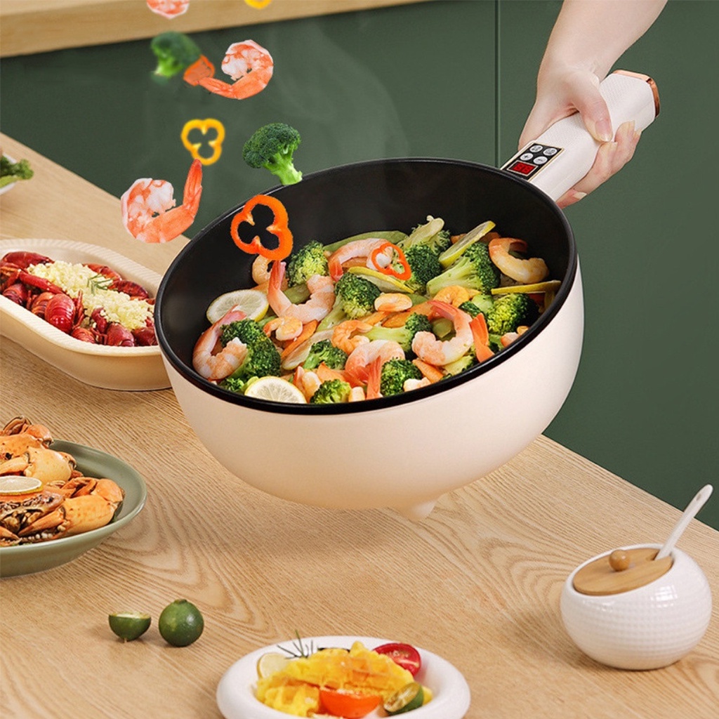 Chảo điện đa năng chống dính công suất lớn dung tích 4-5L có vỉ hấp, Nồi điện xào hấp chiên rán thông minh 2 tầng
