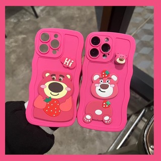 [ Mã 171 ] Ốp lưng ip gợn sóng hồng neon kèm hoạ tiết gấu dâu lotso cute danh cho ip