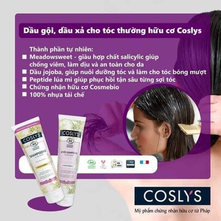 Cặp dầu gội - xả cho tóc thường hữu cơ Coslys được chứng nhận Bio Cosmetic và Ecocert