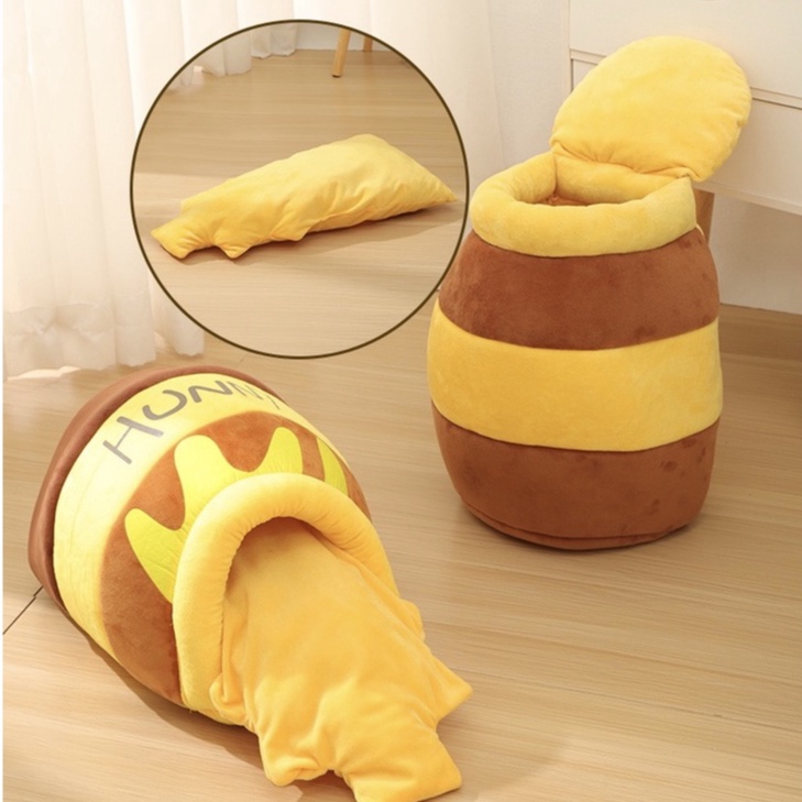 Elsabell. Nhà đệm cho thú cưng hình hũ mật ong dễ thương chất vải mềm êm ái thiết kế khép kín trách gió, lót nằm tháo rời tiện
