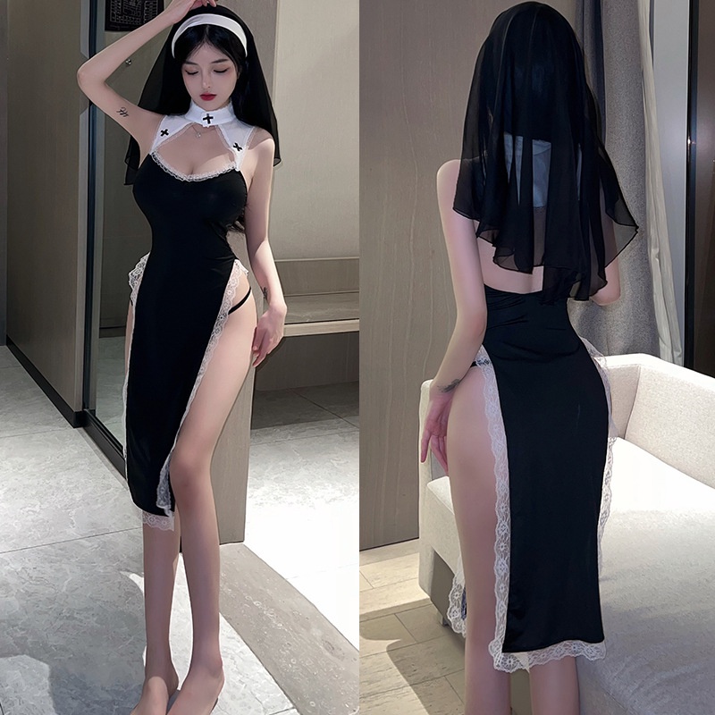 Cosplay nữ tu sĩ xẻ tà sexy gợi cảm trang phục ma sơ valak kèm chip lọt khe cám dỗ / không kèm găng tay BIKI HOUSE N798 | BigBuy360 - bigbuy360.vn