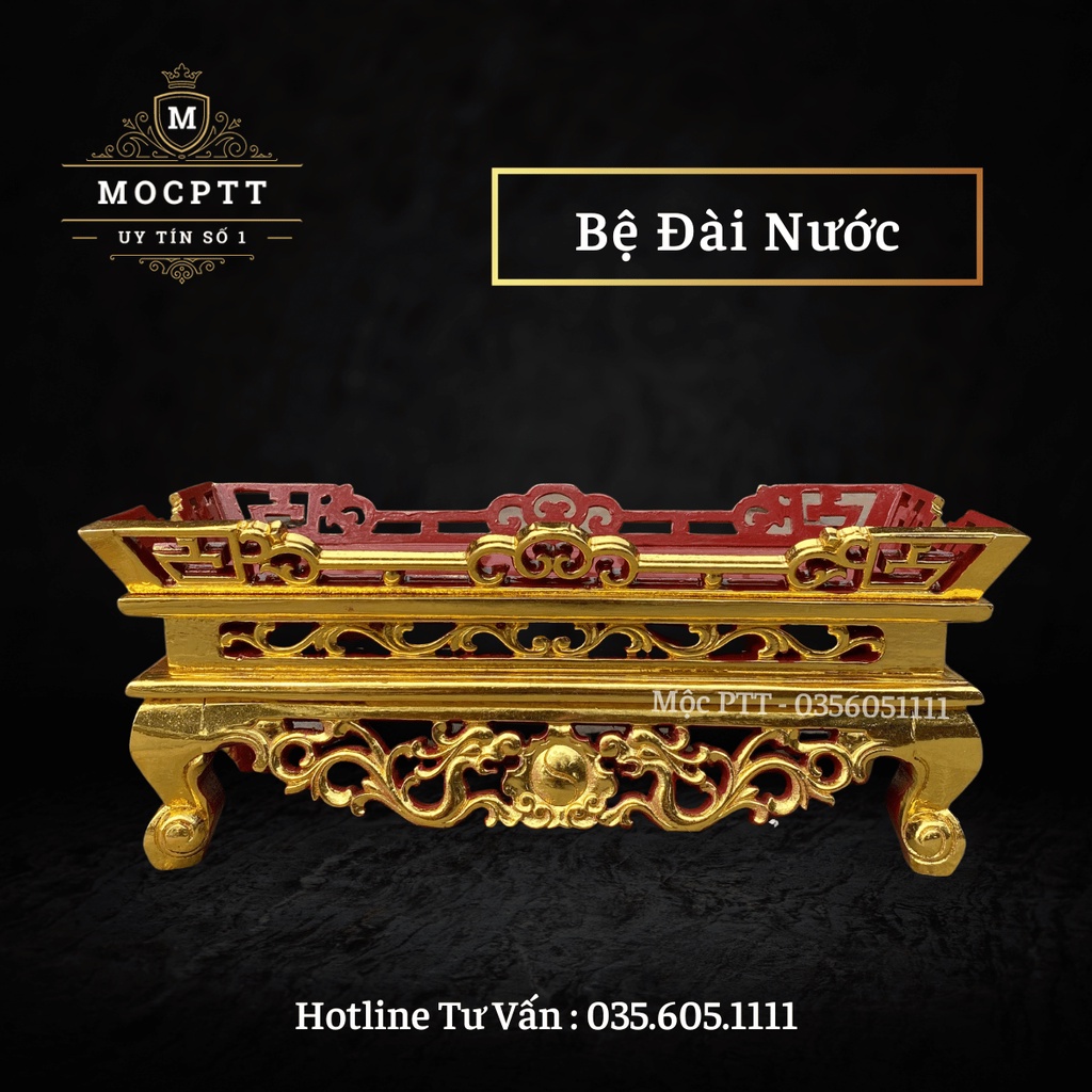 Bệ Đài Nước SƠN SON THẾP VÀNG gỗ Hương ta kích thước 43 x 18 x 18 cm