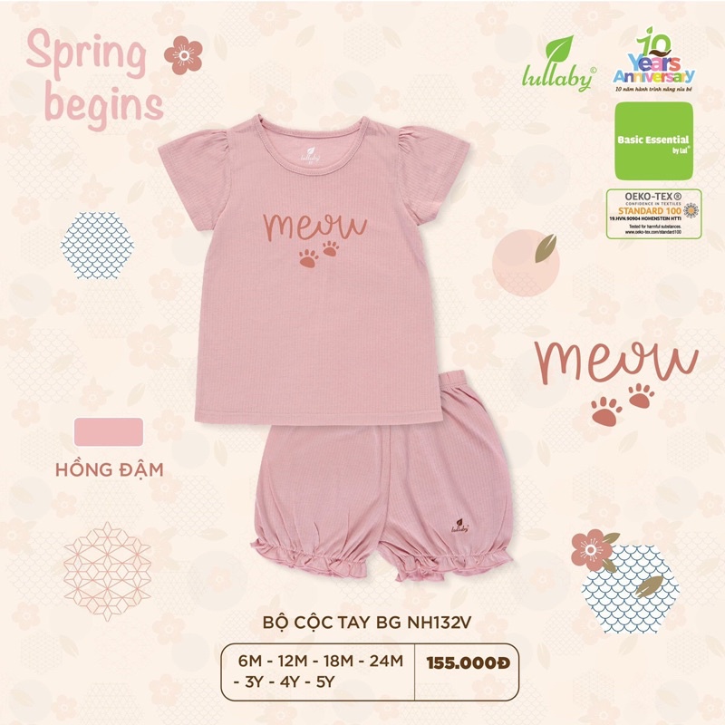 Bộ cộc tay bé gái ống bo chun Lullaby