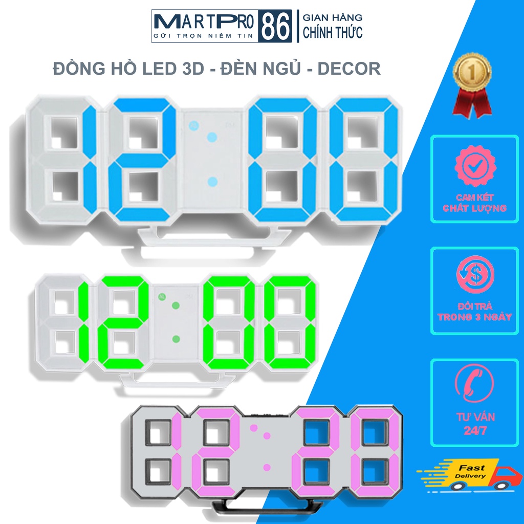 Đồng Hồ LED 3D Để Bàn Treo Tường Thông Minh Nhiều Chức Năng, Báo Thức Đèn Ngủ, Decor Trang Trí. Báo Lịch Và Nhiệt Độ