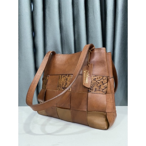 Túi si hiệu MORESCO KAWANO da bò miếng đan cực chất