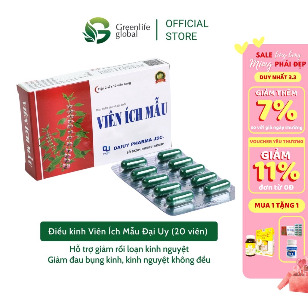 CAO ÍCH MẪU VIÊN Đại Uy điều kinh, bổ huyết, giảm đau bụng, lưu thông tuần hoàn (hộp 20 viên)