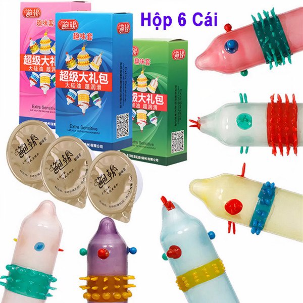Bao cao su Runbo Hộp 1/ 3/ 6 chiếc gân gai bi râu siêu mỏng nhiều gel bôi trơn ôm khít tăng khoái cảm kéo dài thời gian