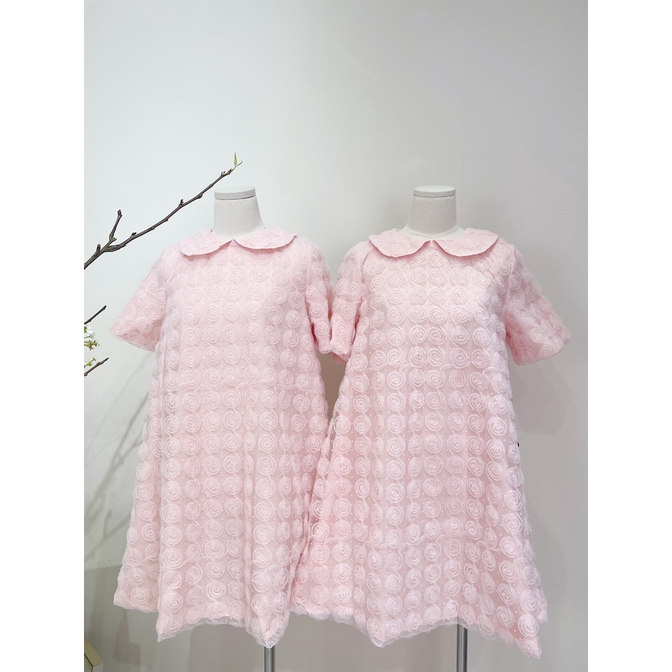 TUBYCATU | Đầm ren hoa hồng cổ sen