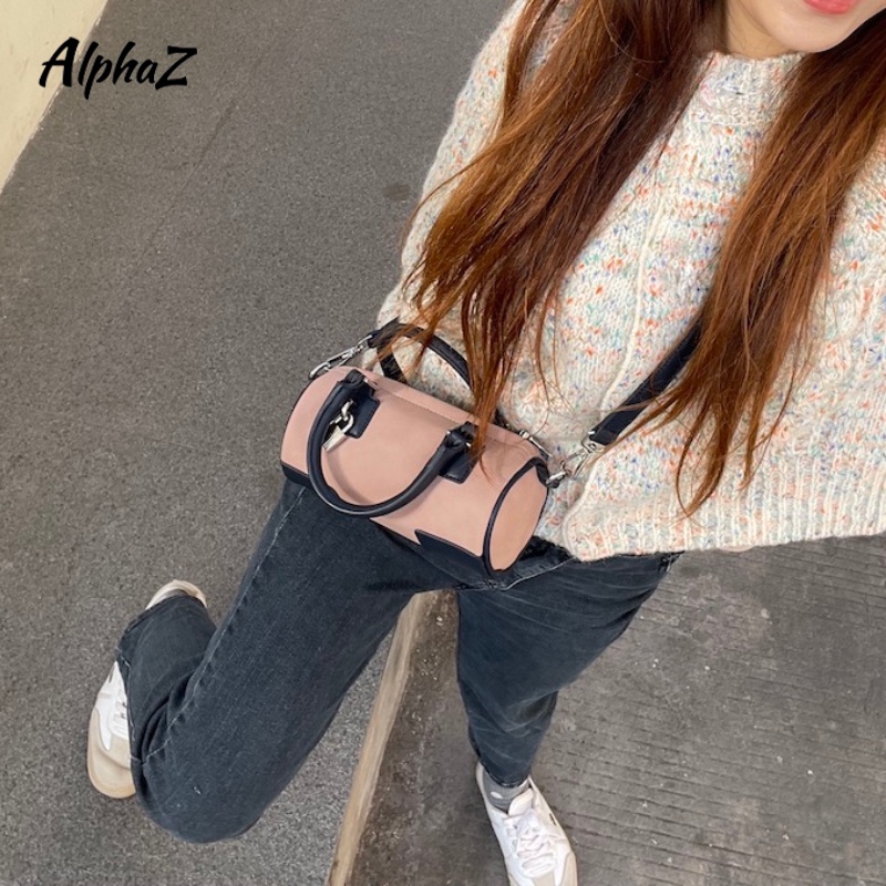 AlphaZ Túi Xách Da Lộn Đeo Chéo Có Khóa Hình Trụ mini Phong Cách Vintage