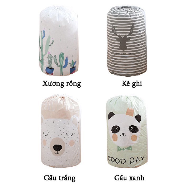 Túi Đựng Chăn Màn Quần Áo Hình Trụ Họa Tiết Đẹp Có Dây Rút Tiện Lợi KT 85x45cm, Giỏ Đựng Đồ