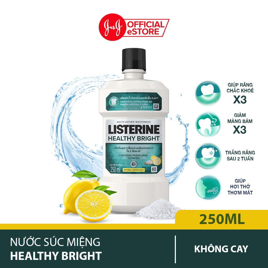  Nước súc miệng Listerine Healthy Bright trắng sáng 250ml