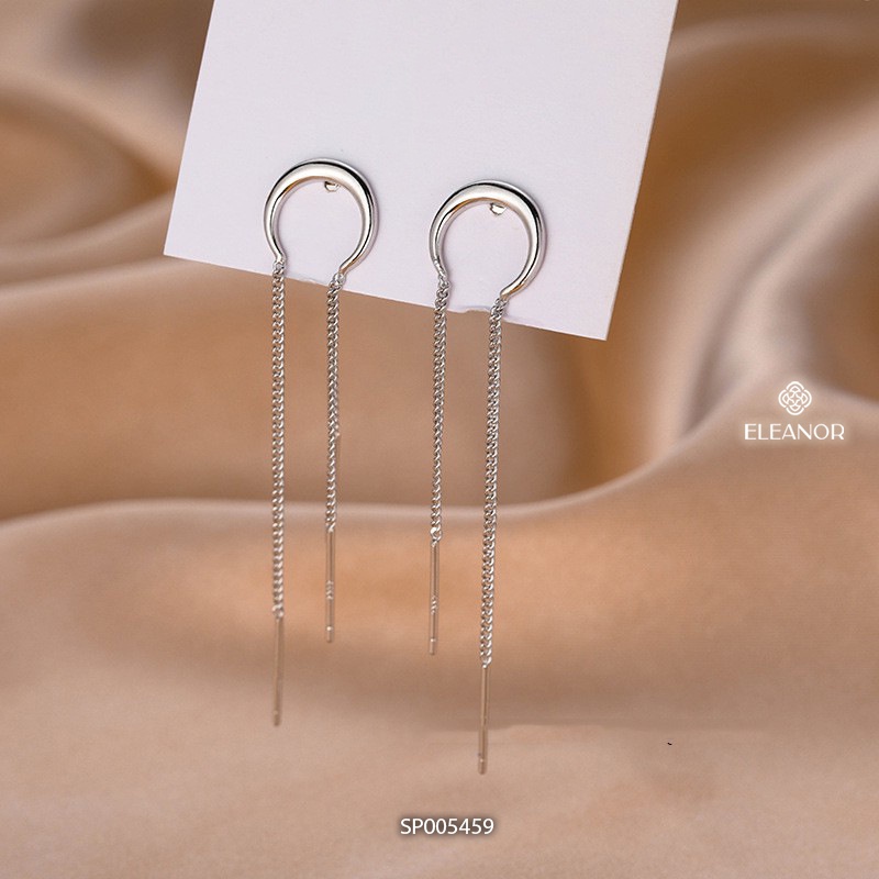 Bông tai nữ chuôi bạc 925 Eleanor Accessories dáng dài thiết kế hình tròn khuyết tua rua phụ kiện trang sức 5459