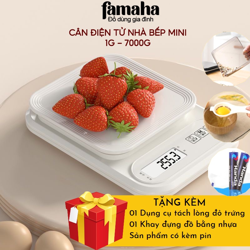 Cân tiểu ly điện tử nhà bếp mini định lượng 7kg làm bánh đồ ăn nguyên liệu chính xác cao Famaha