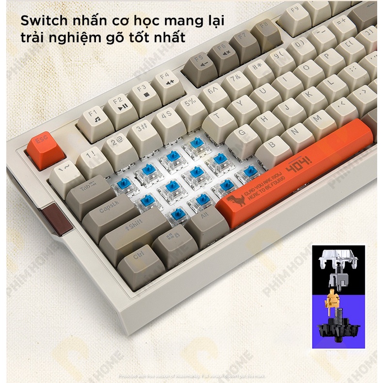 Bàn phím Ajazz AK510 - Bàn Phím Retro - Keycap PBT Doubleshot - LED 16,5 Triệu Màu - 1 ĐỔI 1 TRONG 6 THÁNG