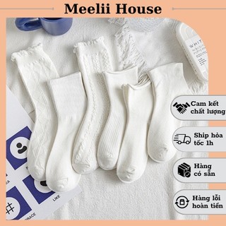 Vớ lolita trắng cổ cao, tất nữ bèo phong cách hàn quốc - t11 - socks