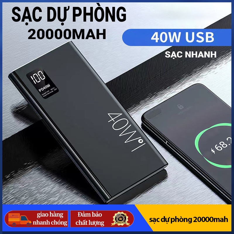 Pin sạc dự phòng 20000mah，Sạc nhanh hai chiều 40W，Màn hình LED hiển thị nguồn điện [hoả tốc]