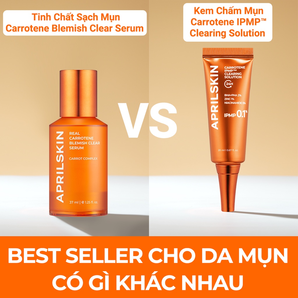 Set Carrotene Giảm Mụn Aprilskin Real Carrotene Blemish Clear Serum 37ml & Kem chấm mụn Aprilskin 20ml