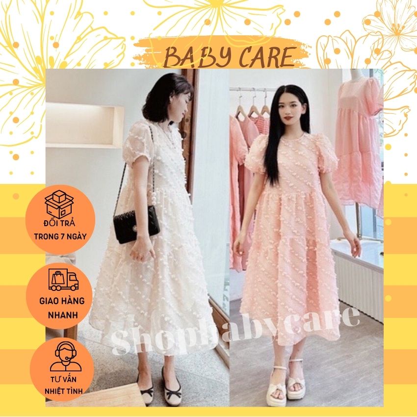 ĐẦM BẦU XINH CÔNG SỞ CHẤT HOA NỔI SỊN SÒ- VÁY BẦU DỰ TIỆC ĐI CHƠI ĐI LÀM THOẢI MÁI DÁNG BABYDOLL