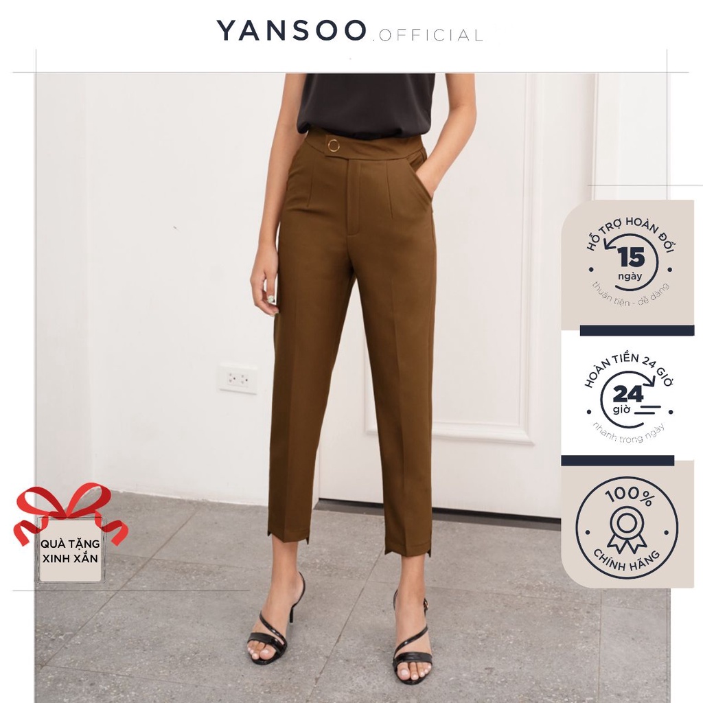 Quần baggy nữ Yansoo đai tròn đẹp cúc bấm đồ công sở form dáng chuẩn chất vải cao cấp - Q11