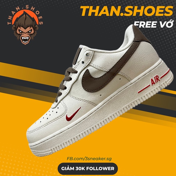 Giày Air Force 1 Low Premium White Brown, AF1 Móc Nâu - Than.Shoes