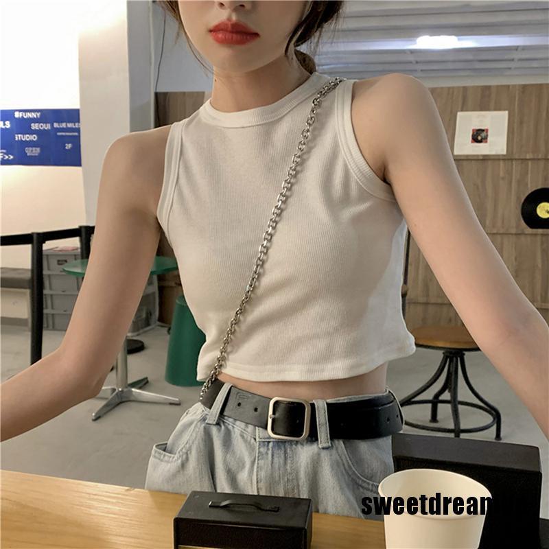 Áo Croptop Sát Nách Cổ Tròn Màu Sắc Đơn Giản Cho Nữ