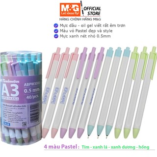Bút bi nét mảnh thân tam giác mực dầu ABPW30R3 hộp 40 cây vỏ pastel ngòi 0.5 mực xanh viết êm trơn hàng chính hãng M&G