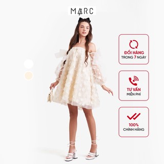Đầm ren nữ MARC FASHION hoa 3D form suông bẹt vai tay dài FALH020723