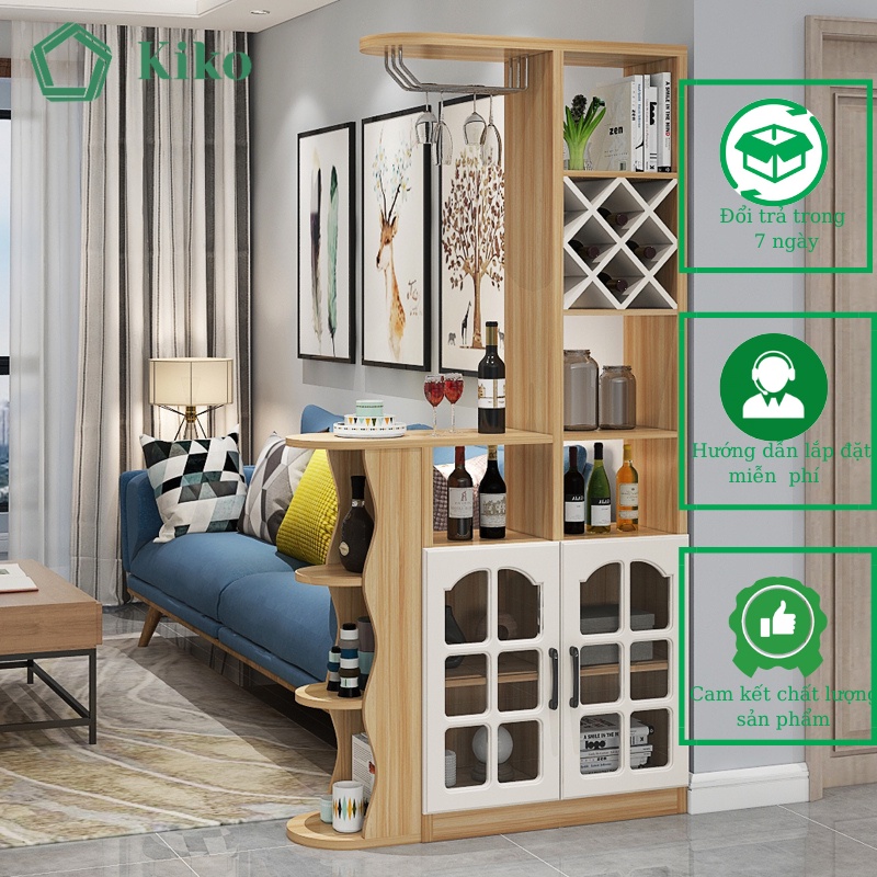 Tủ Rượu Gỗ Cánh Kính Kèm Gía Treo Ly - Gỗ MDF 15mm chống Mọt Đa Năng KIKO TR1066