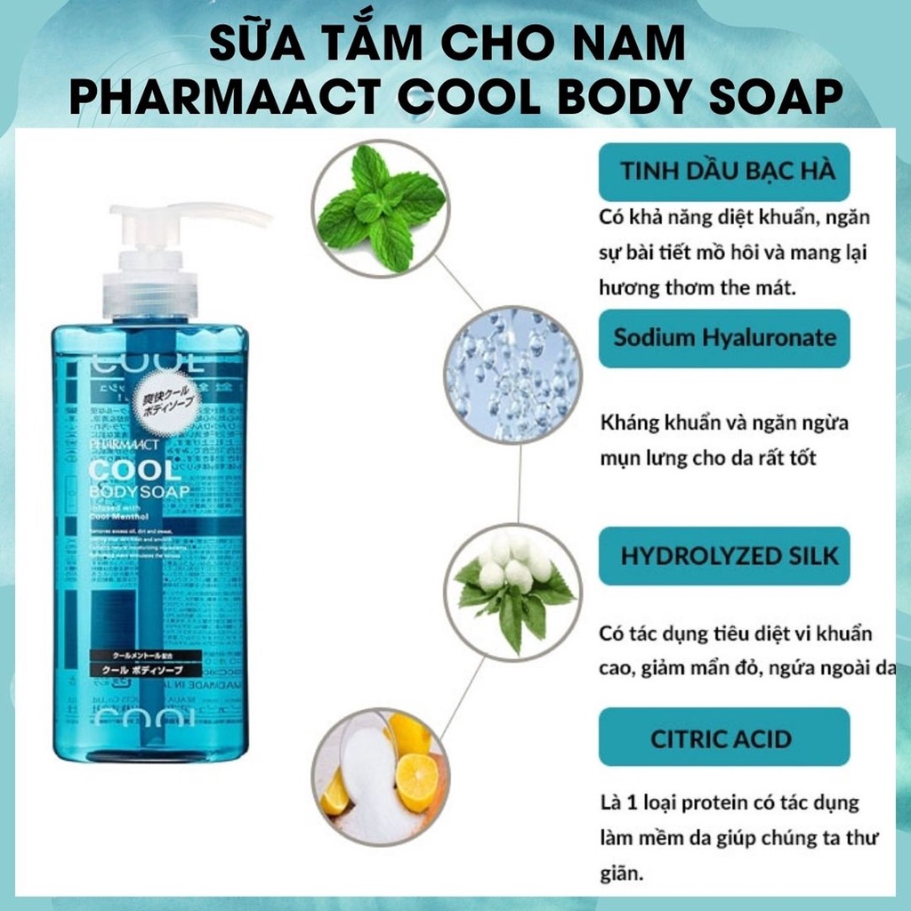 SỮA TẮM CHO NAM COOL BODY SOAP PHARMAACT 600ML