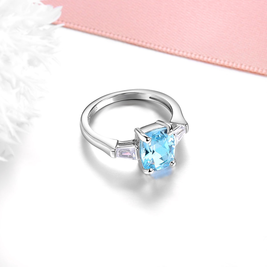 Lohaspie Nhẫn Mạ Bạc 925 Đính Đá Xanh Lam Hàng Thật 2.3 carats Thời Trang Cho Nữ