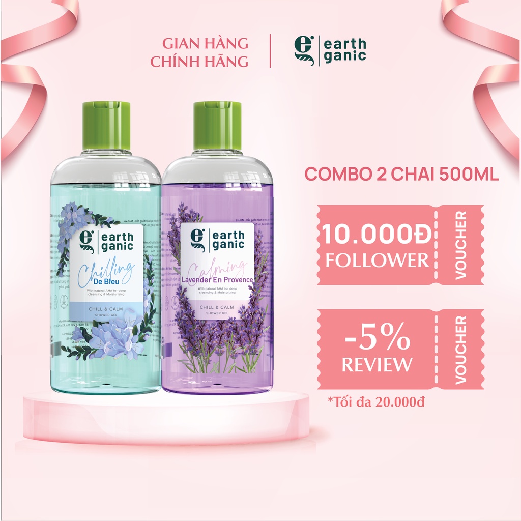 Combo 2 Sữa Tắm Dưỡng Ẩm Làm Sạch Sâu Hương Hoa Lan Nam Phi Kết Hợp Earthganic 500ml/1 Chai