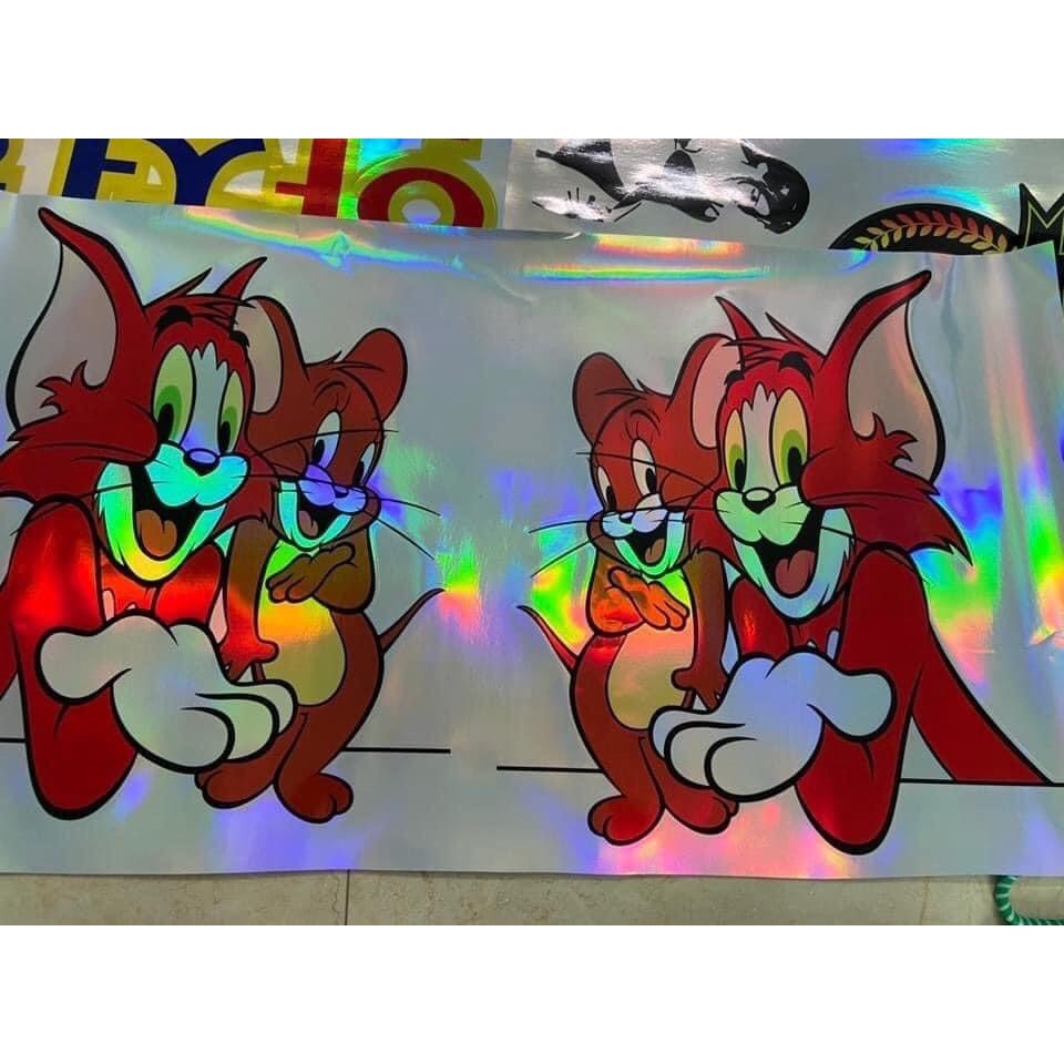 Tem ô tô. Tem xe tải. Hình dán Đôi Tom Jerry phản quang 7 màu  30x40