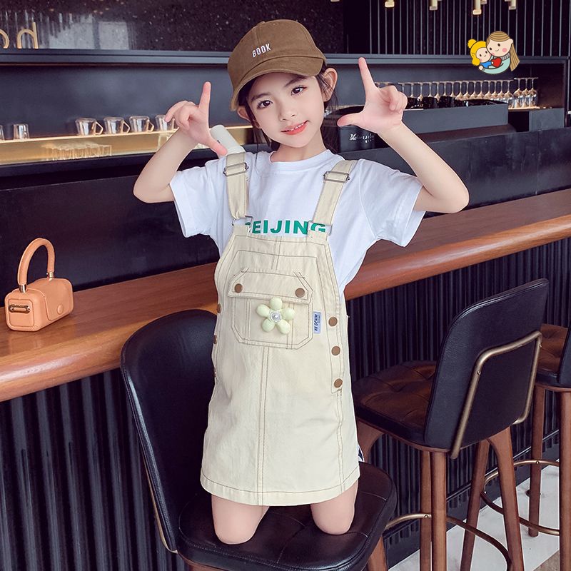 Đầm Yếm Ngắn Tay Thời Trang Mùa Hè Hàn Quốc 2023 Dành Cho Bé Gái 4-6 - 8-12 - 14 Tuổi