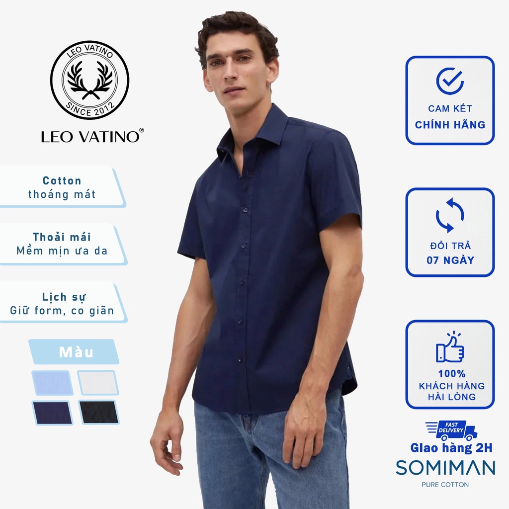 Áo sơ mi lụa cộc tay nam Cotton pha Coolsilk chống nhăn cổ bẻ chuẩn form giữ dáng sm104 - LEOVATINO