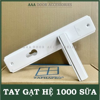Khoá tay gạt cửa đi màu trắng hệ 1000 taphapro dùng cho cửa nhôm, sắt, gỗ đố 4x8