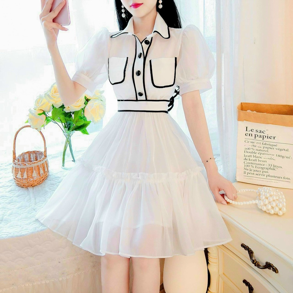 ĐẦM CỔ SƠ MI PHỐI VIỀN CHẤT VOAN CAO CẤP DÁNG XÒE SIÊU DỄ THƯƠNG PHÙ HỢP ĐI CHƠI ĐI LÀM