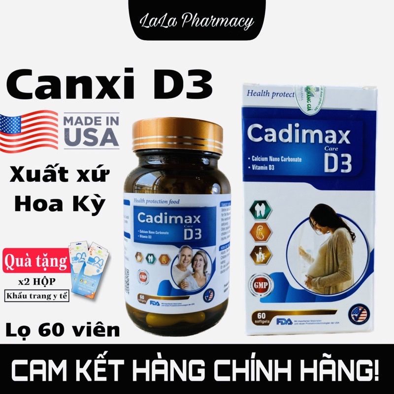 Canxi D3 - viên uống bổ sung Canxi D3 CADIMAX CARE D3 nhập khẩu MỸ lọ 60 viên