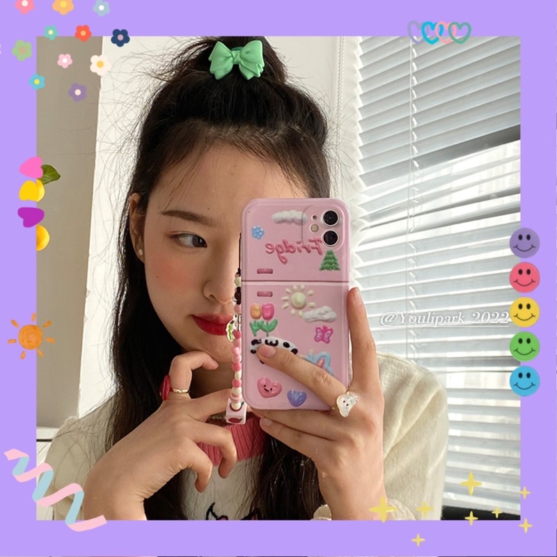 Case Ốp lưng iphone 3d hình tủ lạnh màu hồng Fribge ôm gọn dế iu