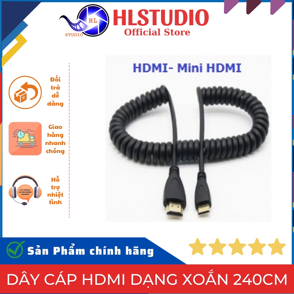 Dây cáp HDMI to Mini HDMI dạng lò xo xoắn, Dãn Tối Đa 240cm HL Studio