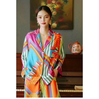 Bộ Pyjama Lụa Tay Dài Mặc Nhà / Printed Long PJ