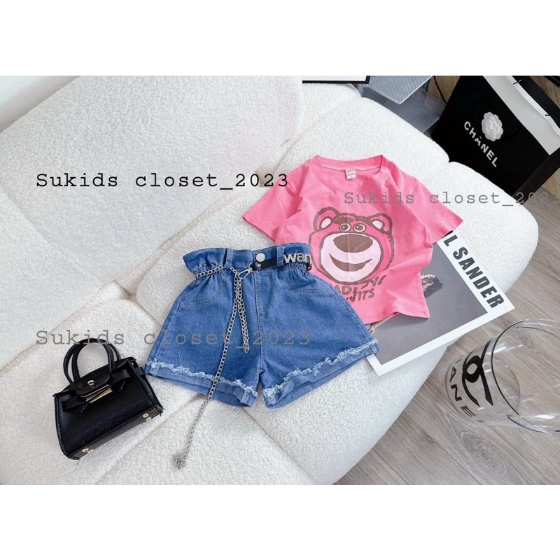 Set jean gấu dâu siêu hot bé gái 10-35kg