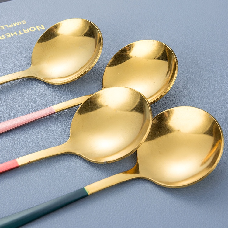 Thìa inox pha cà phê mạ vàng cao cấp sang chảnh Muỗng pha trà dễ thương cán dài